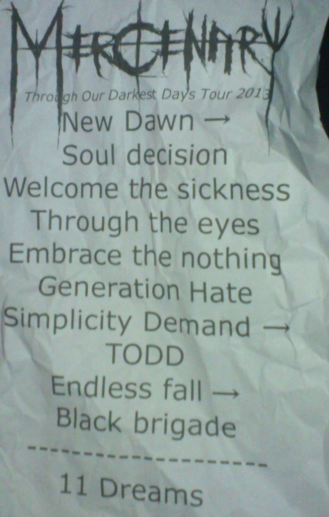 Mercenary setlist